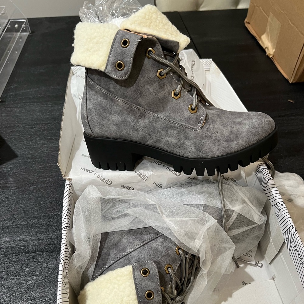 Chase + Chloe Madigan Faux Sherling Combat Boot